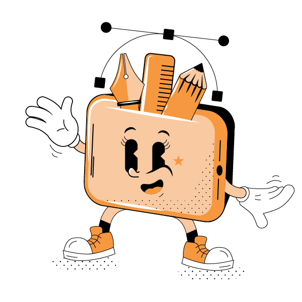 An Illustration of a retro mascot character representing design