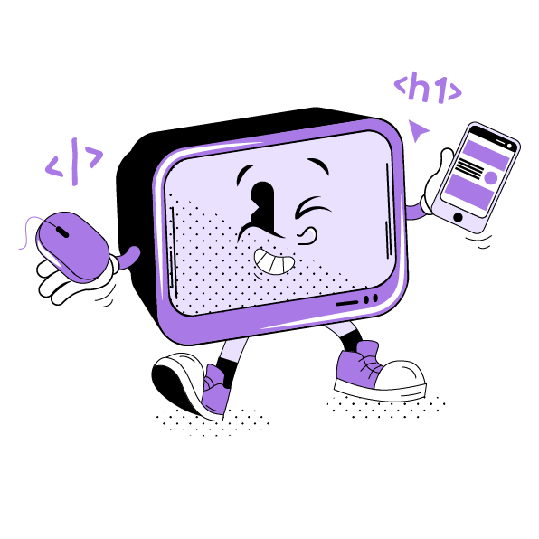 An Illustration of a retro mascot character representing digital work